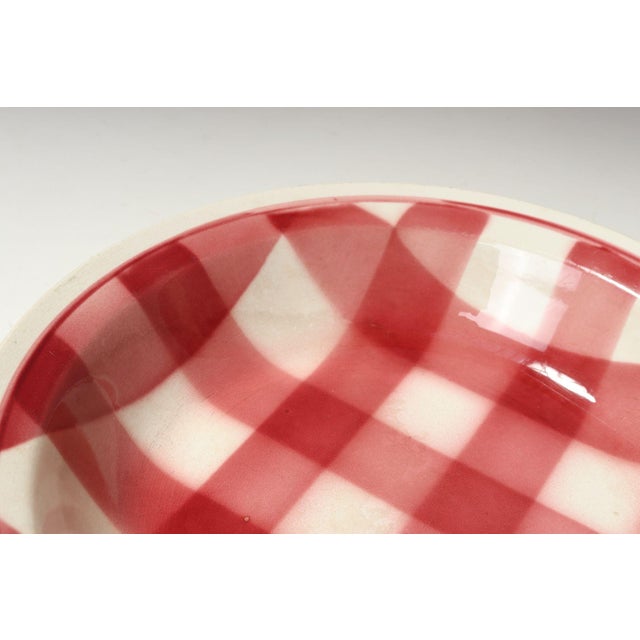 Ceramic Vintage French Raspberry Tartan Plaid Porcelain Bowl by Faïencerie Givors For Sale - Image 7 of 15