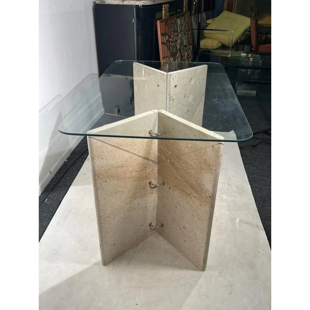 1970s Modernist Italian Travertine & Glass Console/Table For Sale - Image 10 of 13