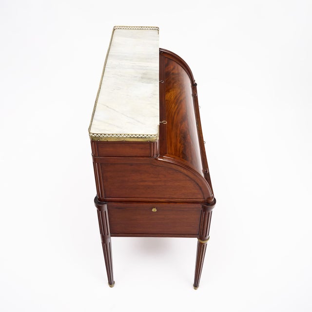 Brown Louis XVI Style Cylinder Desk, Cuban Flamed Mahogany, 1890s For Sale - Image 8 of 10