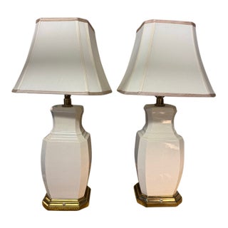 1960s Hollywood Regency Crackle Glaze Lamp Pair For Sale