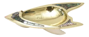 Restored Vintage Abalone, Brass and Silver Plate Sculptural Fish Bowl MCM