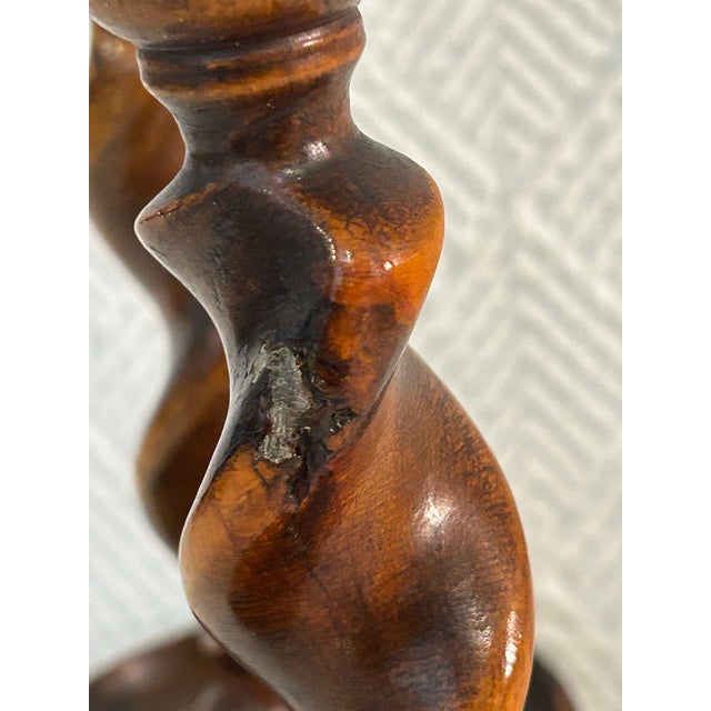 Early 20th Century English Jacobean Revival Oak Barley Twist Candlesticks - A Pair For Sale - Image 12 of 12