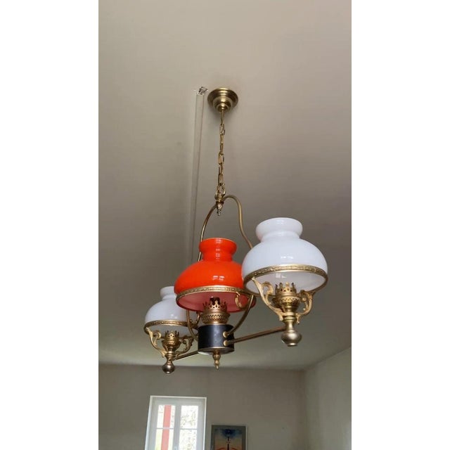 Neoclassical Gilt Chandelier with White and Orange Domes, 1950 For Sale - Image 11 of 13