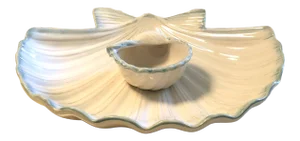 Contemporary Ceramic Seashell Chip & Dip Bowl Set- 2 Pieces