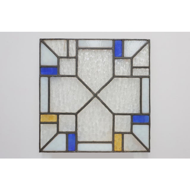 Art Deco Leaded Glass Panel with Geometric Cross Motif, Belgium, 1920 For Sale - Image 11 of 12