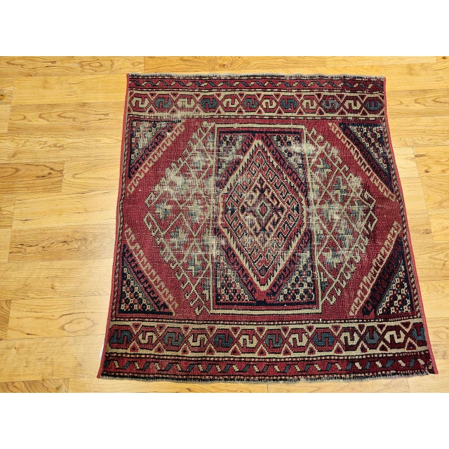 19th Century Antique Turkish Village Rug, Handwoven Wool, Geometric, 1900s, 3' x 3' For Sale - Image 10 of 10
