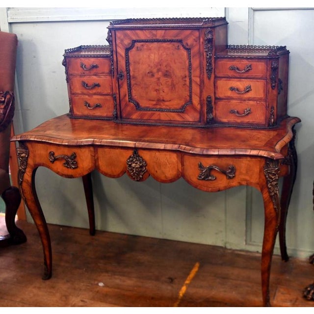 19th Century Antique English Burr Walnut Bonheur du Jour Writing Desk, 1860 For Sale - Image 5 of 14