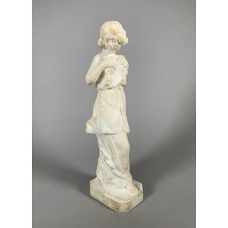 19th Century Marble Sculpture of a Woman with a Garland of Flowers, Art Nouveau For Sale