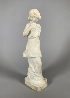 19th Century Marble Sculpture of a Woman with a Garland of Flowers, Art Nouveau