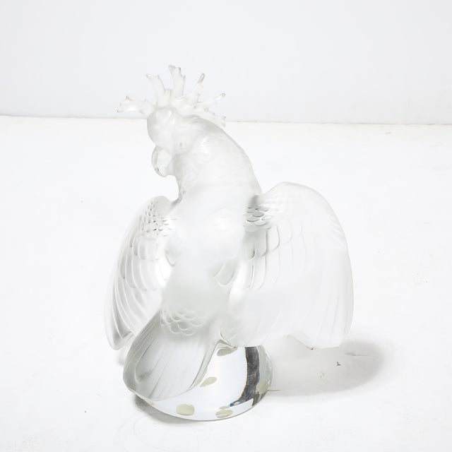 1950s Mid-Century Modernist Sculptural Crystal Cockatiel Sculpture Signed Lalique For Sale - Image 5 of 18