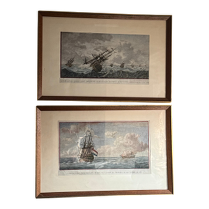 Set of Two 18th Century Dutch Navy Netherlands Hand Colored Maritime Etchings Reproduction