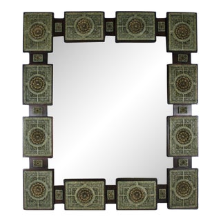 Mid-Century Arte-Mex Malachite Stone Resin and Wood Mirror For Sale