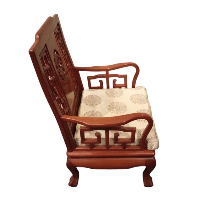 Chinoiserie Chinese-Style Rosewood Lounge Chairs - a Pair For Sale - Image 4 of 5