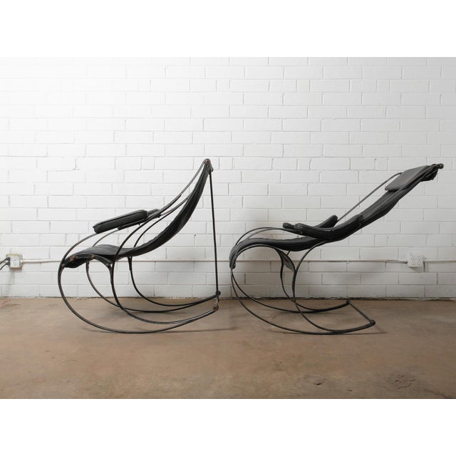 Pair of Circa 1850 Peter Cooper Rocking Chairs for r.w. Winfield in Black Leather and Iron For Sale - Image 4 of 11