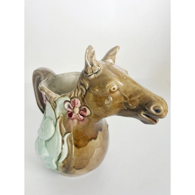 20th Century Majolica Pitcher with Horse Decoration, France For Sale - Image 10 of 13