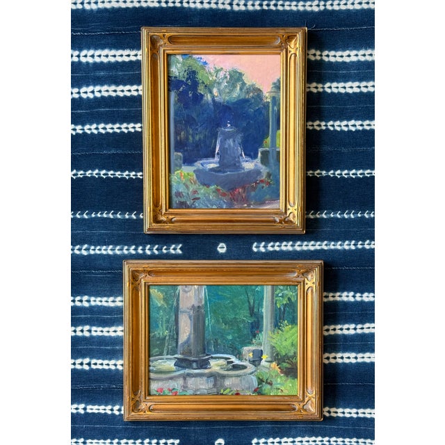 Late 20th Century Pair Modern Impressionist Oil Paintings of Garden by Day & Garden at Dusk, Framed For Sale - Image 17 of 17