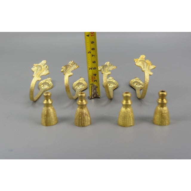 French Louis XV Style Bronze Curtain Tiebacks and Cord Blind Pulls, 1890s, Set of 8 For Sale - Image 18 of 18