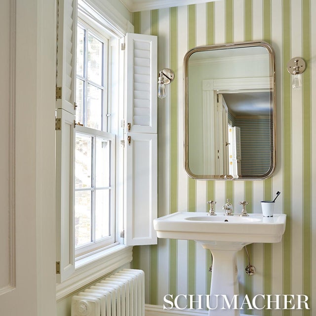 2020s Sample - Schumacher Rafe Stripe Wallcovering In Leaf For Sale - Image 5 of 6