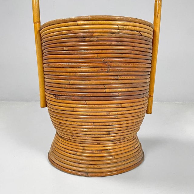 Mid-Century Modern Italian Round Rattan Umbrella Stand with Handle, 1960s For Sale - Image 18 of 18