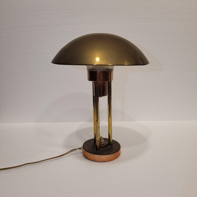 1930s Vintage Art Deco Mushroom Table Lamp in Gilt Brass, 1930s For Sale - Image 5 of 18