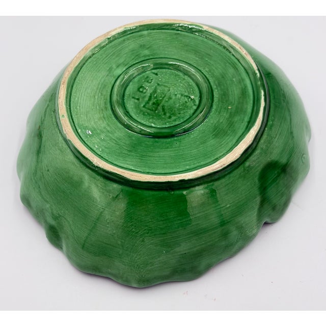 Ceramic Bordallo Pinheiro Cabbage Leaf Bowl Pressed Frog Mark Portugal Majolica 7.5" For Sale - Image 7 of 8