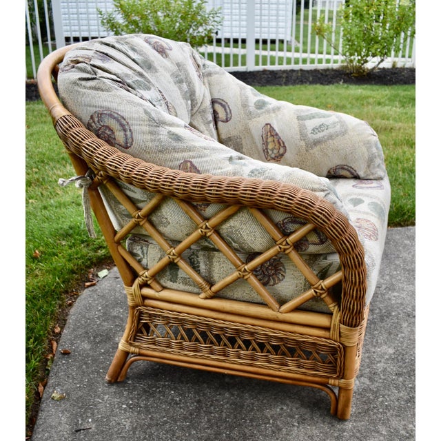 Braxton Culler Rattan Wicker Lounge Accent Chair & Ottoman Set Coastal Boho For Sale In Philadelphia - Image 6 of 16