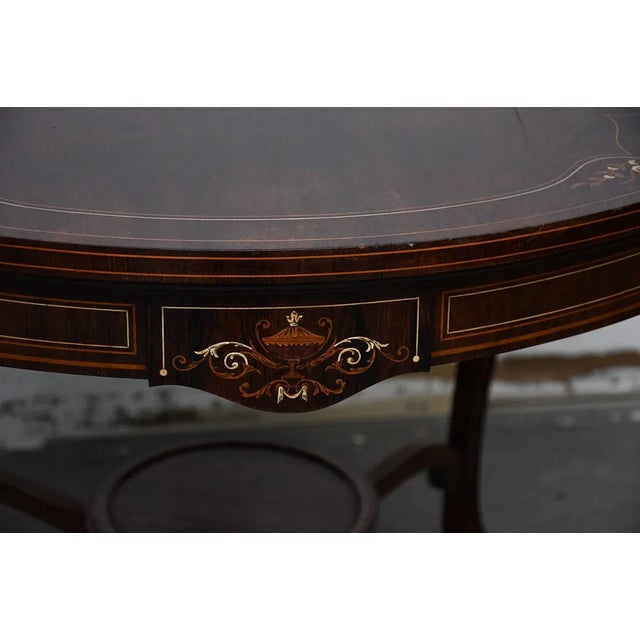 Late 19th Century Superb Quality English Rosewood Center Table String Inlay With Flowers For Sale - Image 4 of 4