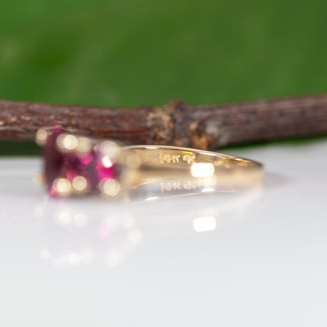 1.7Ct Three-Stone Rubellite Tourmaline Ring in Solid 14k Gold, Oval Cut 7x5mm, Size 6.75 For Sale - Image 9 of 9