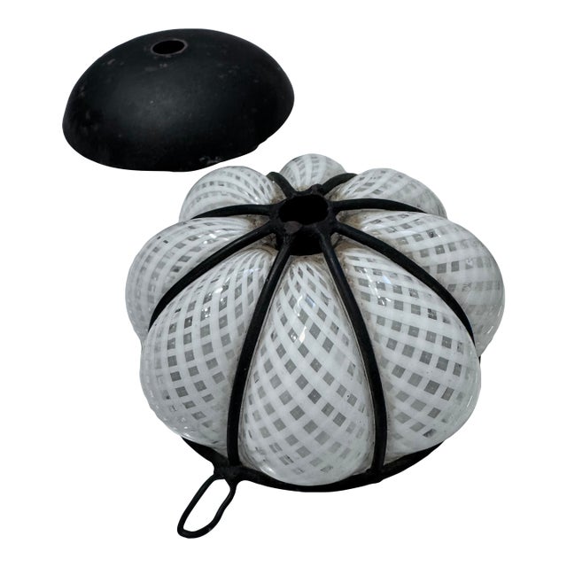 Mid 20th Century Venetian Murano Latticino Caged Pendant Light For Sale