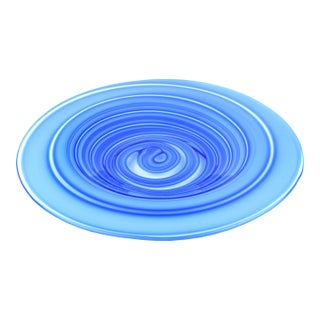 Mid 20th Century Mid Century Modern Hand Blown Blue Swirl Glass Centerpiece Dish Venetian Art Signed For Sale
