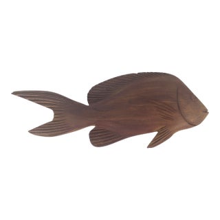 Vintage Hand Carved Wood Fish Wall Decor For Sale