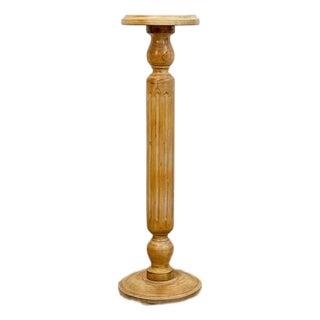 Italian Style Pickled Pine Pedestal Rustic Antique Farmhouse Plant Stand For Sale