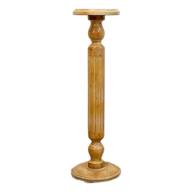 Italian Style Pickled Pine Pedestal Rustic Antique Farmhouse Plant Stand For Sale