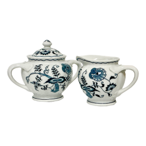1970s Vintage Japanese Chinoiserie Meissen Blue Danube Creamer & Covered Sugar