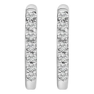 10K White Gold 1/4 Cttw Diamond Double Sided Huggie Hoop Earrings For Sale
