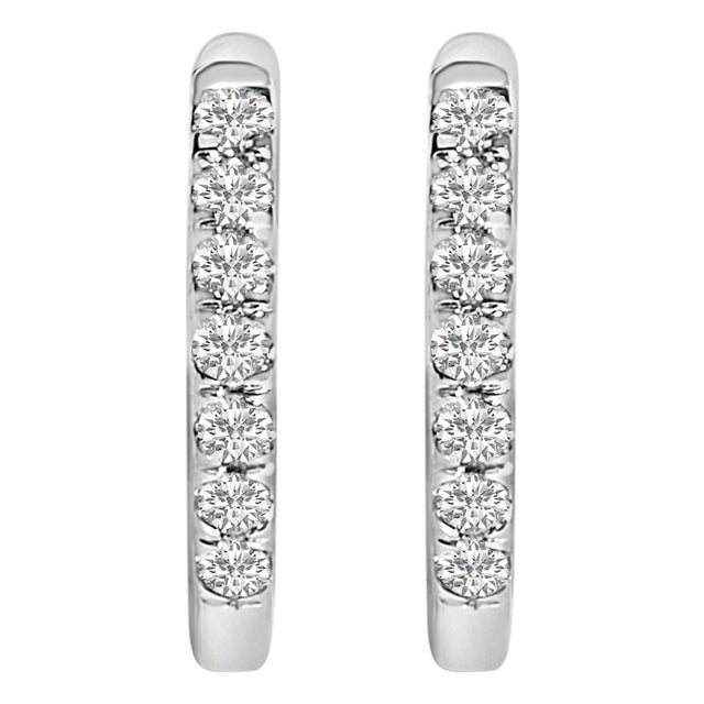 10K White Gold 1/4 Cttw Diamond Double Sided Huggie Hoop Earrings For Sale