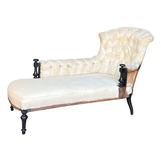 French 19th Century Chaise With Wooden Arm Details For Sale