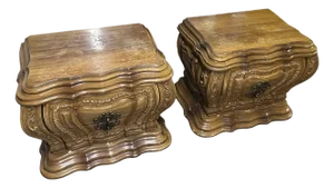 Vintage French Provincial Carved Wood Nightstands – Pair