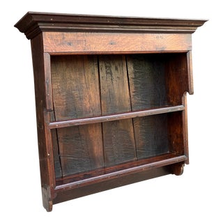 Antique English Wall Shelf Plate Rack Hanging Bookcase Cabinet Oak Mid 19th C For Sale