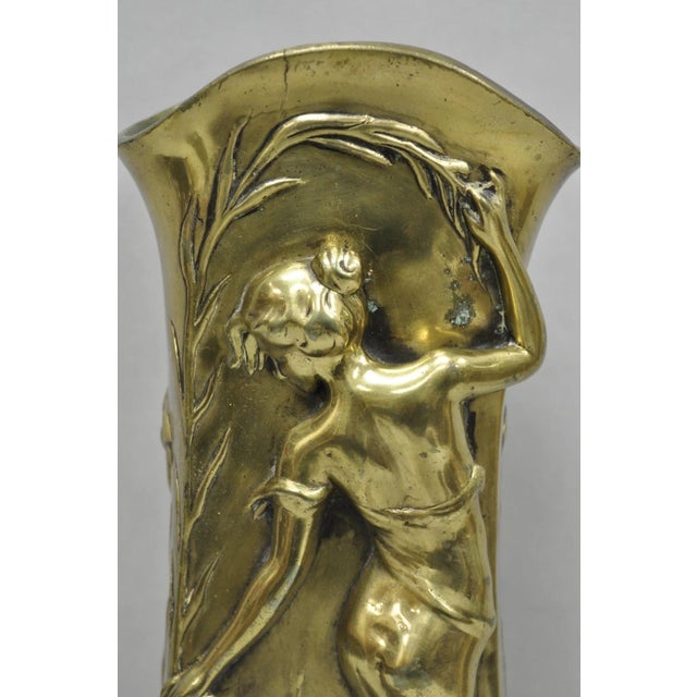 Metal Antique Art Nouveau Chinese Gilt Bronze Nude Female Sculpture Statue 16" Vase For Sale - Image 7 of 17