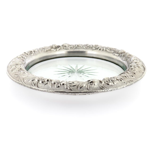 Early 20th Century Large Antique Kirk & Son Repousse Sterling Silver & Cut Glass Wine Coaster For Sale - Image 5 of 10