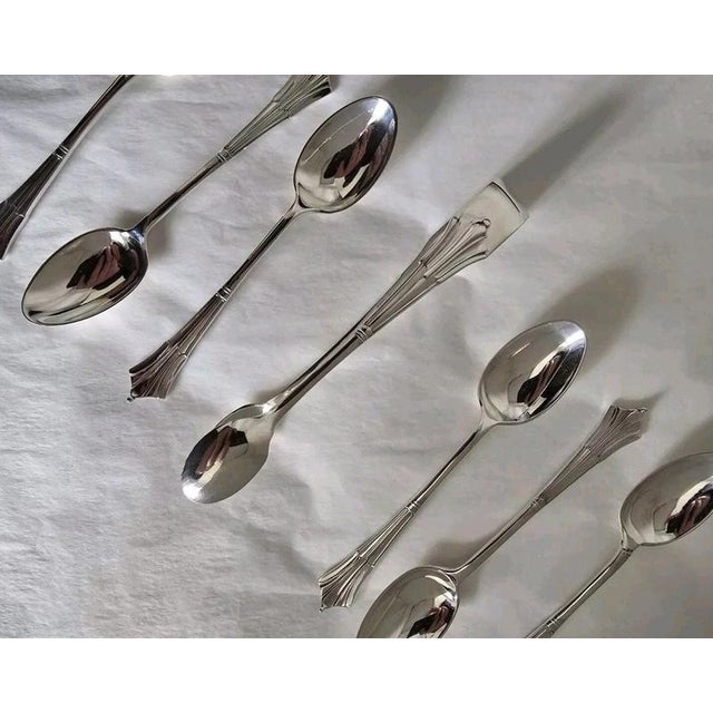 Antique Sterling Silver Teaspoon & Tongs Set, 1908, Set of 7 For Sale - Image 9 of 18