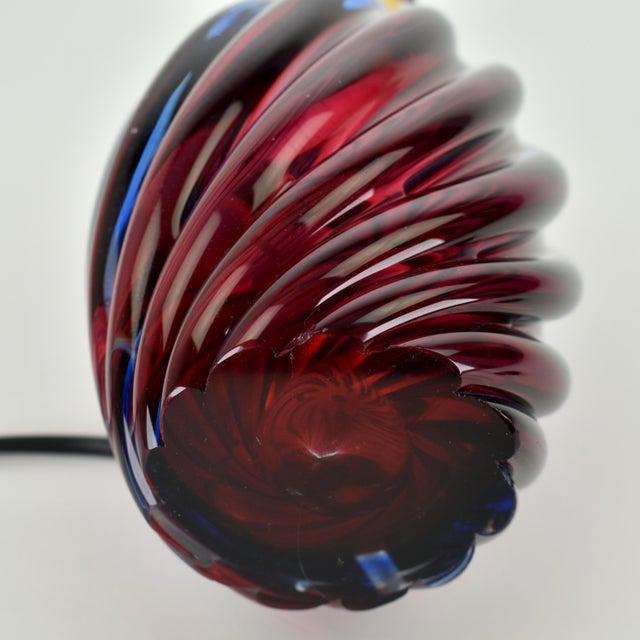 Metal Vintage Mid Century Modern Italian Accent Murano Glass Lamp Cobalt Blue Pink Red Retro Sommerso Seguso For Sale - Image 7 of 8