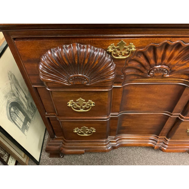 20th century block front chest. Accurate reproduction of 18th century Newport design. Shell details.