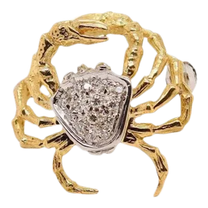 Signed Damiani 18k Gold & Diamond Crab Shaped Brooch or Pin