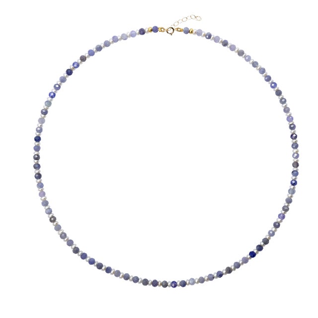 Tanzanite Pearl Alternating Necklace For Sale