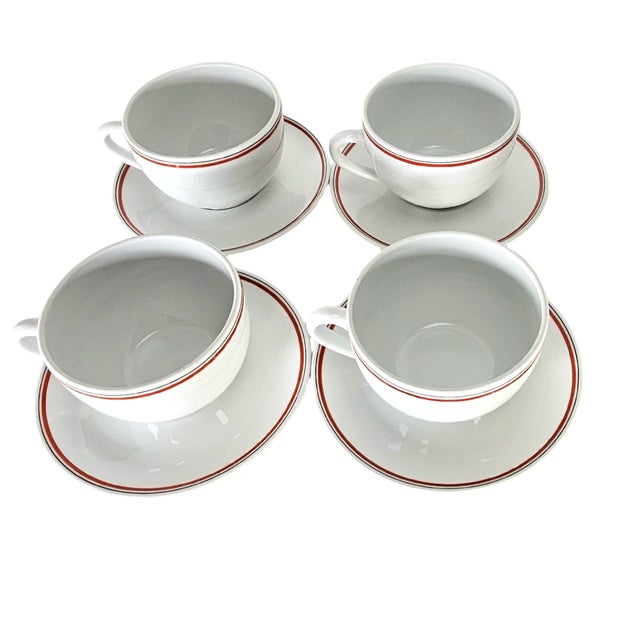 Late 20th Century French Porcelaine d'Auteuil Bistrot Rust Orange Oversized Cups & Saucers, Set of 4 For Sale - Image 5 of 8
