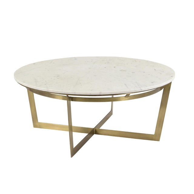 Contemporary Marble & Brass Round Coffee Table For Sale - Image 3 of 6
