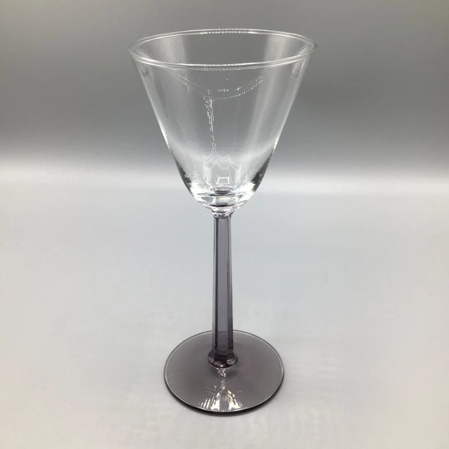 Amethyst Vintage Set of 4 Amethyst Octagonal Stem Champagne and 4 Wine Glasses-Set of 8 For Sale - Image 8 of 13