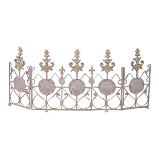 1950s Ornate Iron Folding Fire Fender With Candle Holders Behind Glass Panels For Sale